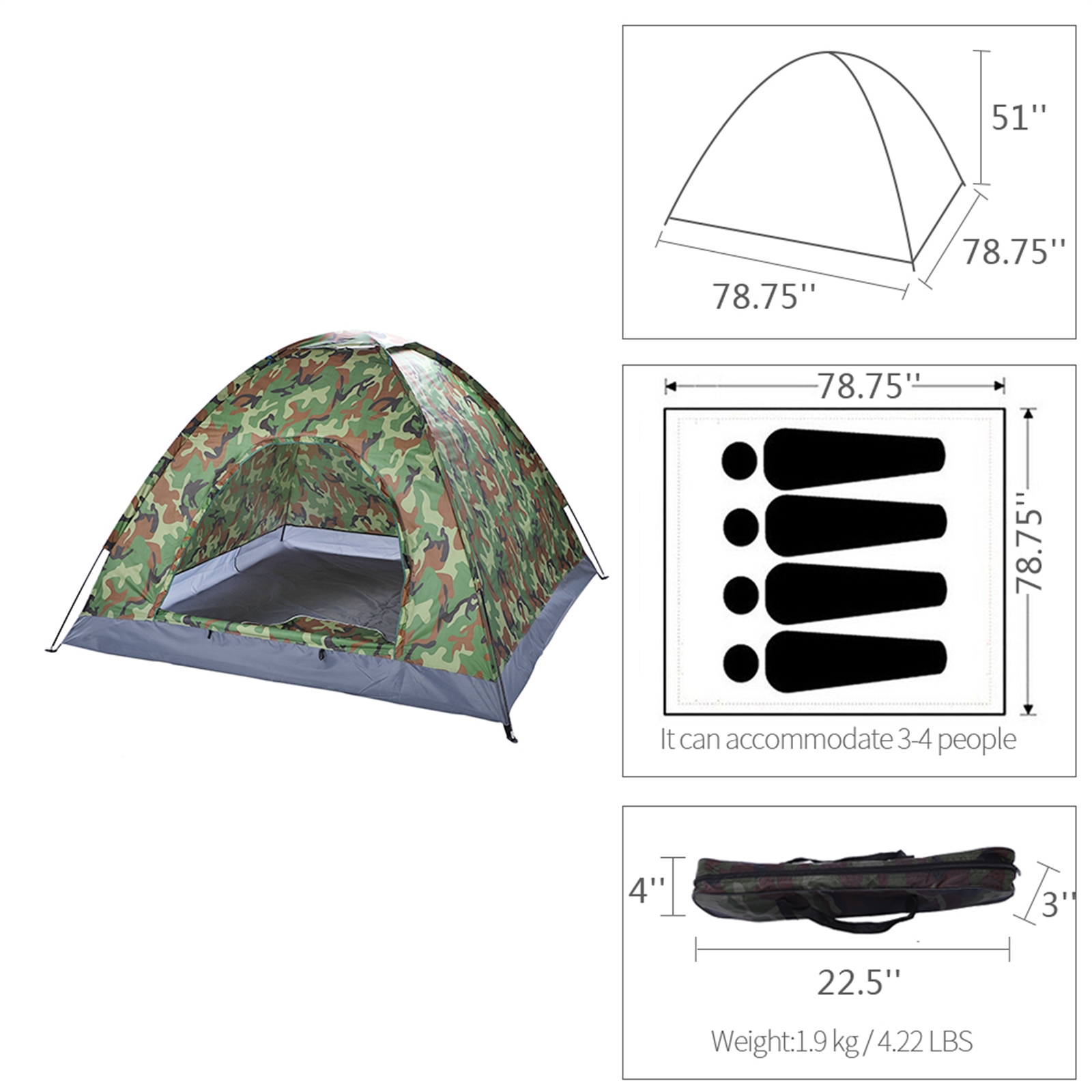 CAMOUFLAGE DOME CAMPING TENT 3 PERSON-4 PERSON