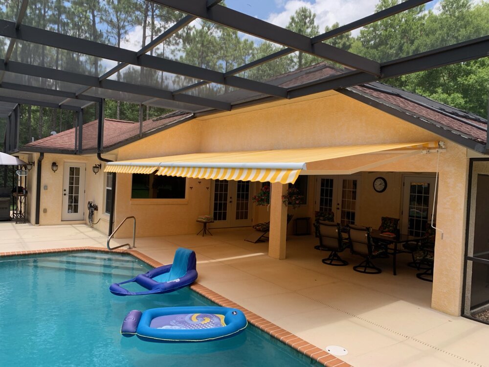 We supply and install affordable and durable retractable patio awnings-Sun shades-Manual and motorized retractable canopies