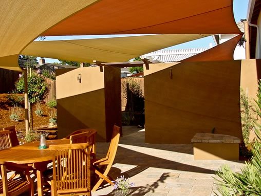 BACKYARD SHADE SAIL BRICK RED DESERT SAND SHADENET SBF INTERIORS AND OUTDOOR SOLUTIONS LIMITED