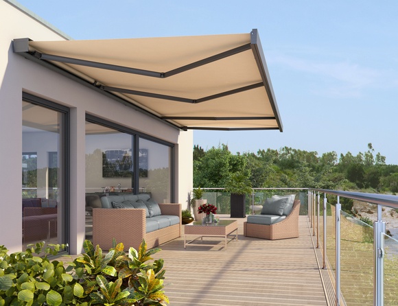 BEIGE RETRACTABLE AWNINGS SBF