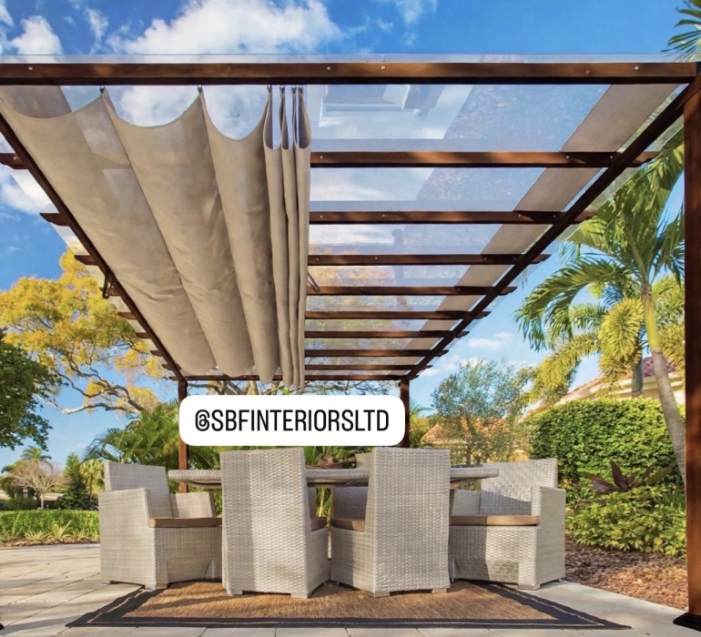 SBF GLASS PERGOLA WITH A CANVAS COVER UNDERNEATH